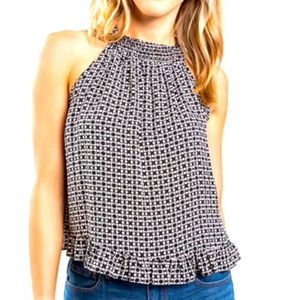 Francesca's Collections Black and White Printed Halter Tank